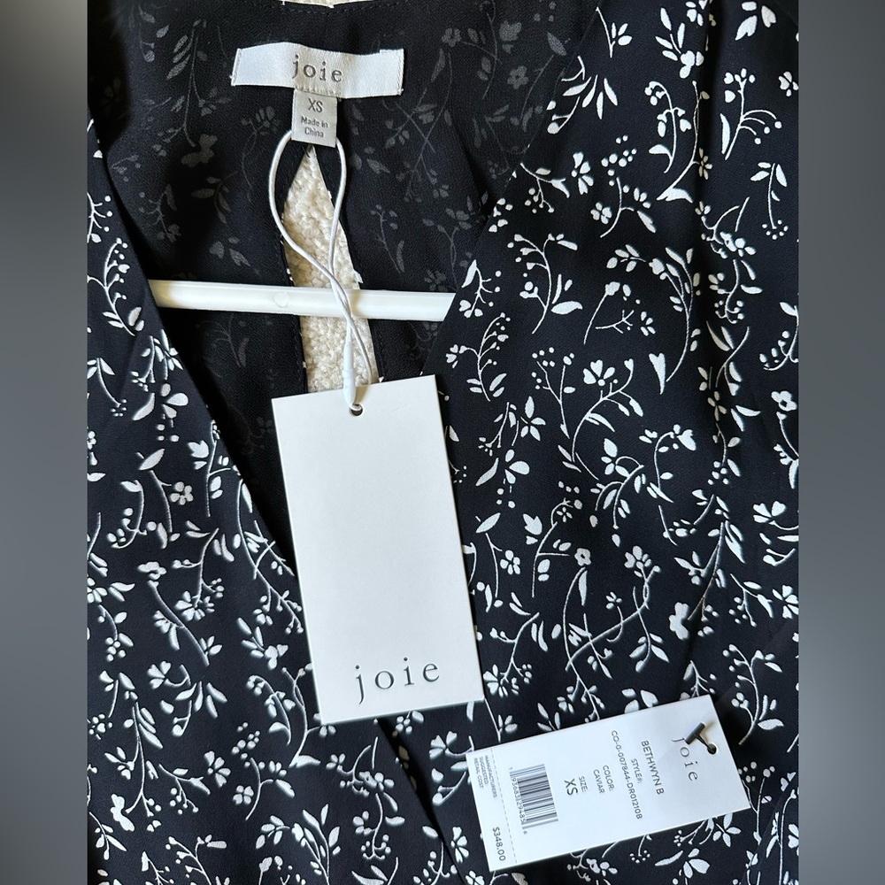 Joie Bethwyn 100% Silk Ditsy Floral Black Midi Dress Size XS NWT